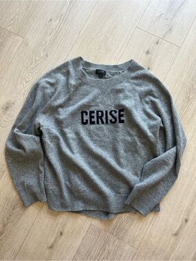 J. Crew Gray Cashmere Crewneck Sweater with Black 'CERISE' Logo